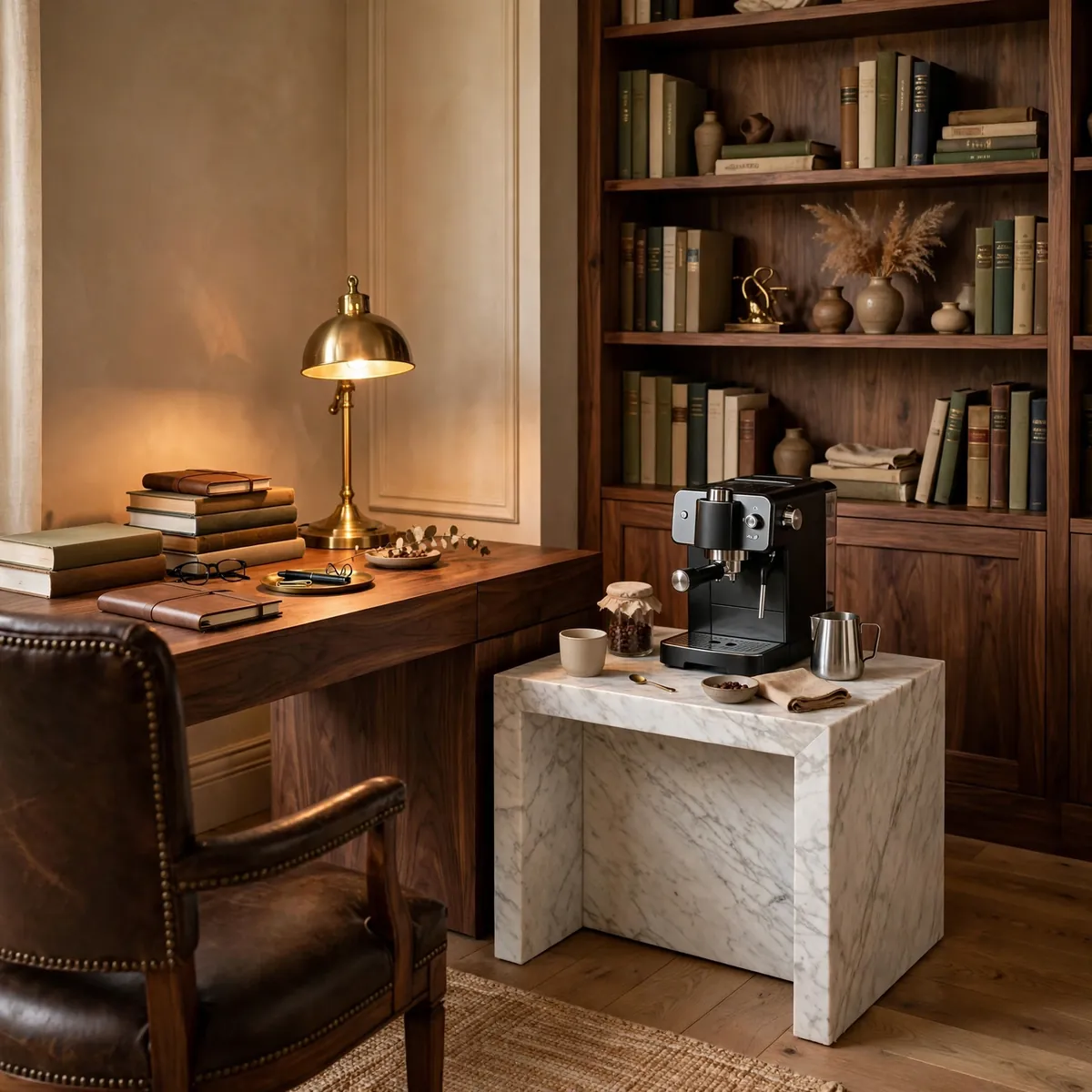 coffee bar ideas: A Desk-Side Coffee Station for the Home Office