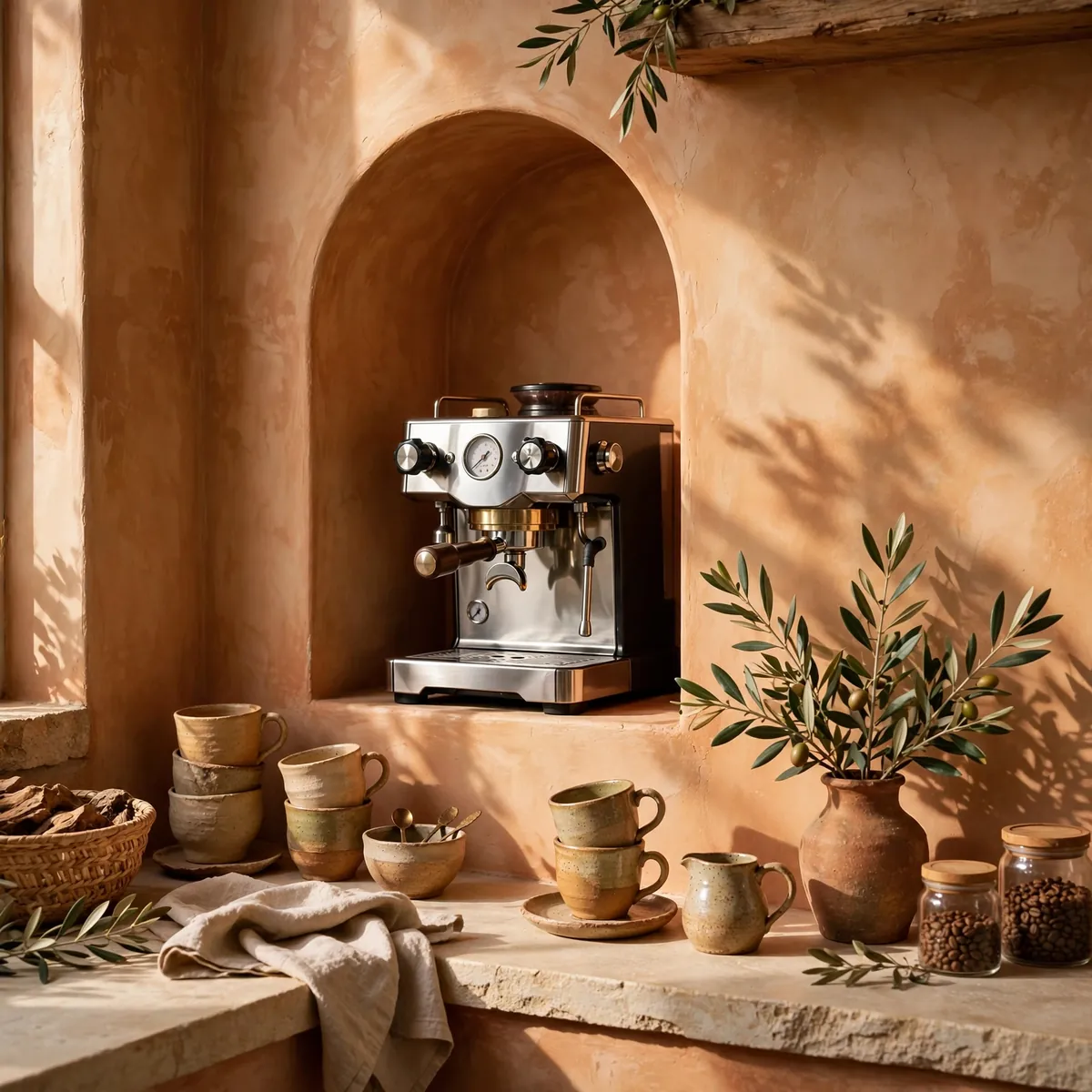 coffee bar ideas: A Mediterranean Corner in Terracotta and Limewash