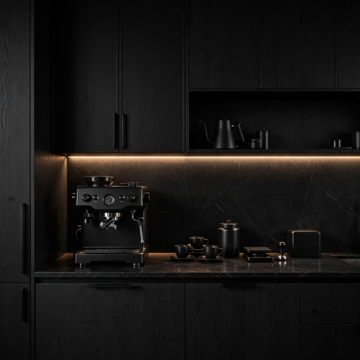 coffee bar ideas: The All-Black Monochrome Station