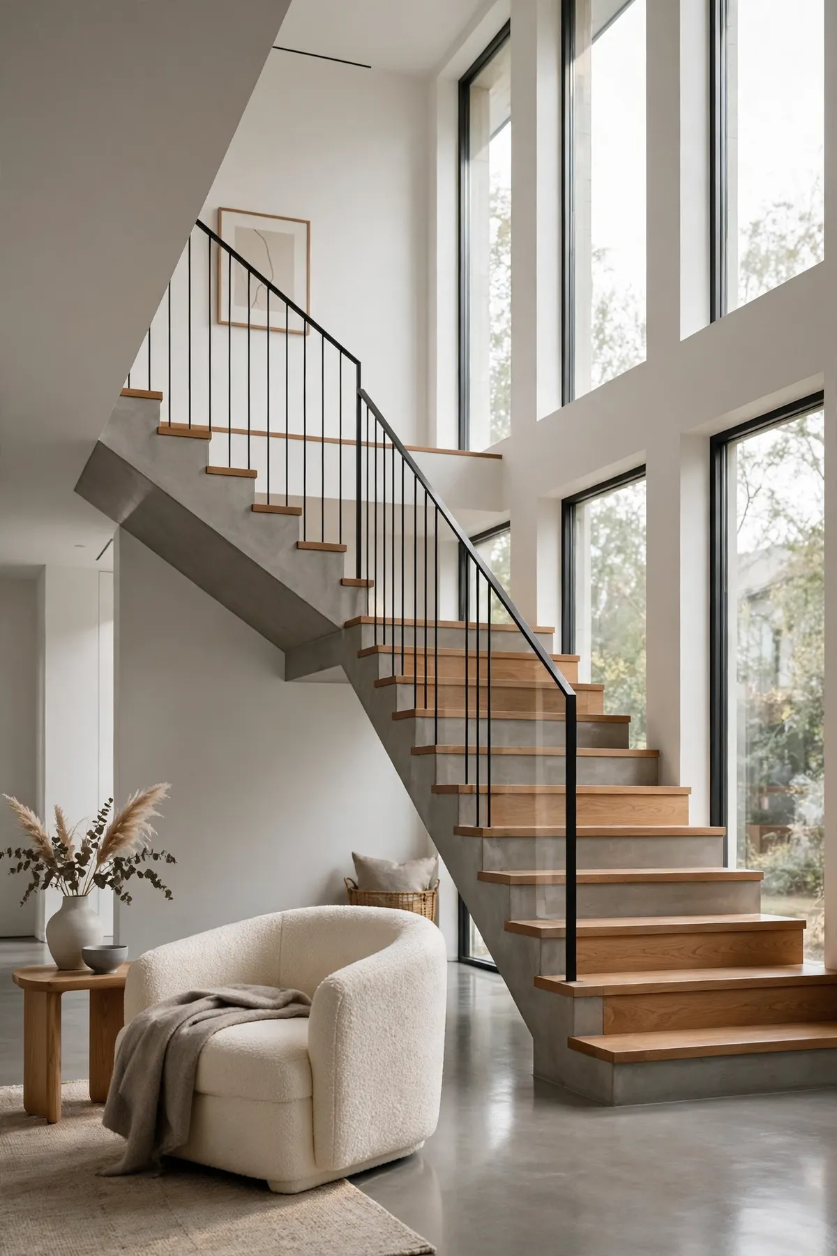 25 Concrete Staircase Ideas That Are Anything But Cold and Grey concrete staircase ideas: Polish to a Soft Honed Sheen, Not a Mirror