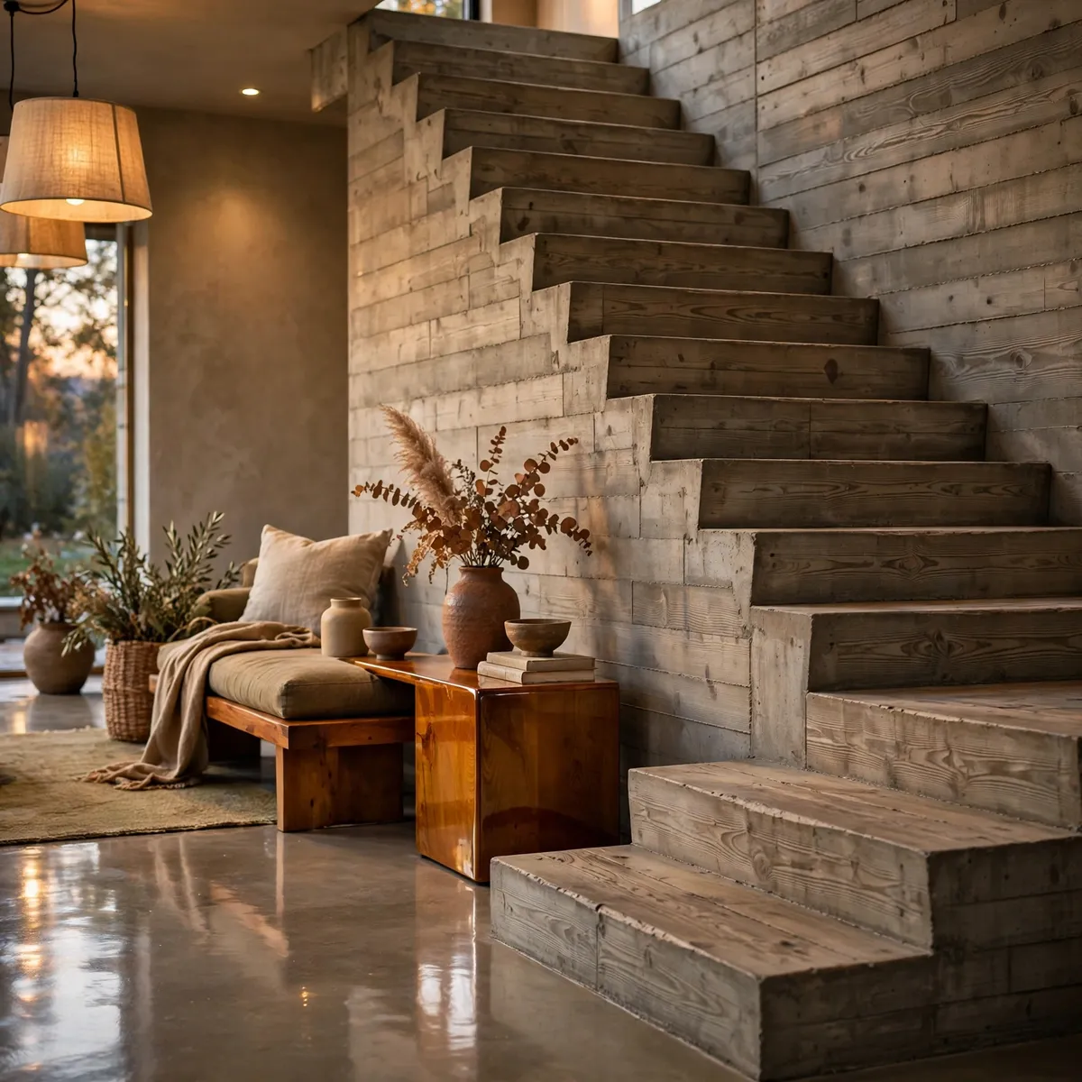 25 Concrete Staircase Ideas That Are Anything But Cold and Grey concrete staircase ideas: Stain It Warm With a Reactive Acid Stain