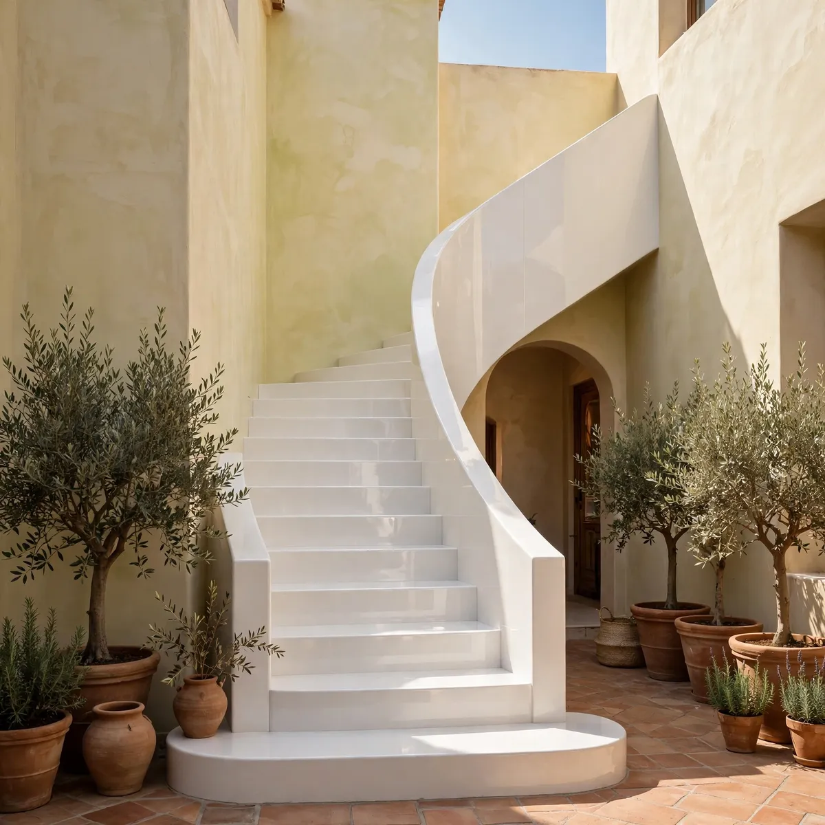 25 Concrete Staircase Ideas That Are Anything But Cold and Grey concrete staircase ideas: Cap the Treads in Thick Oak