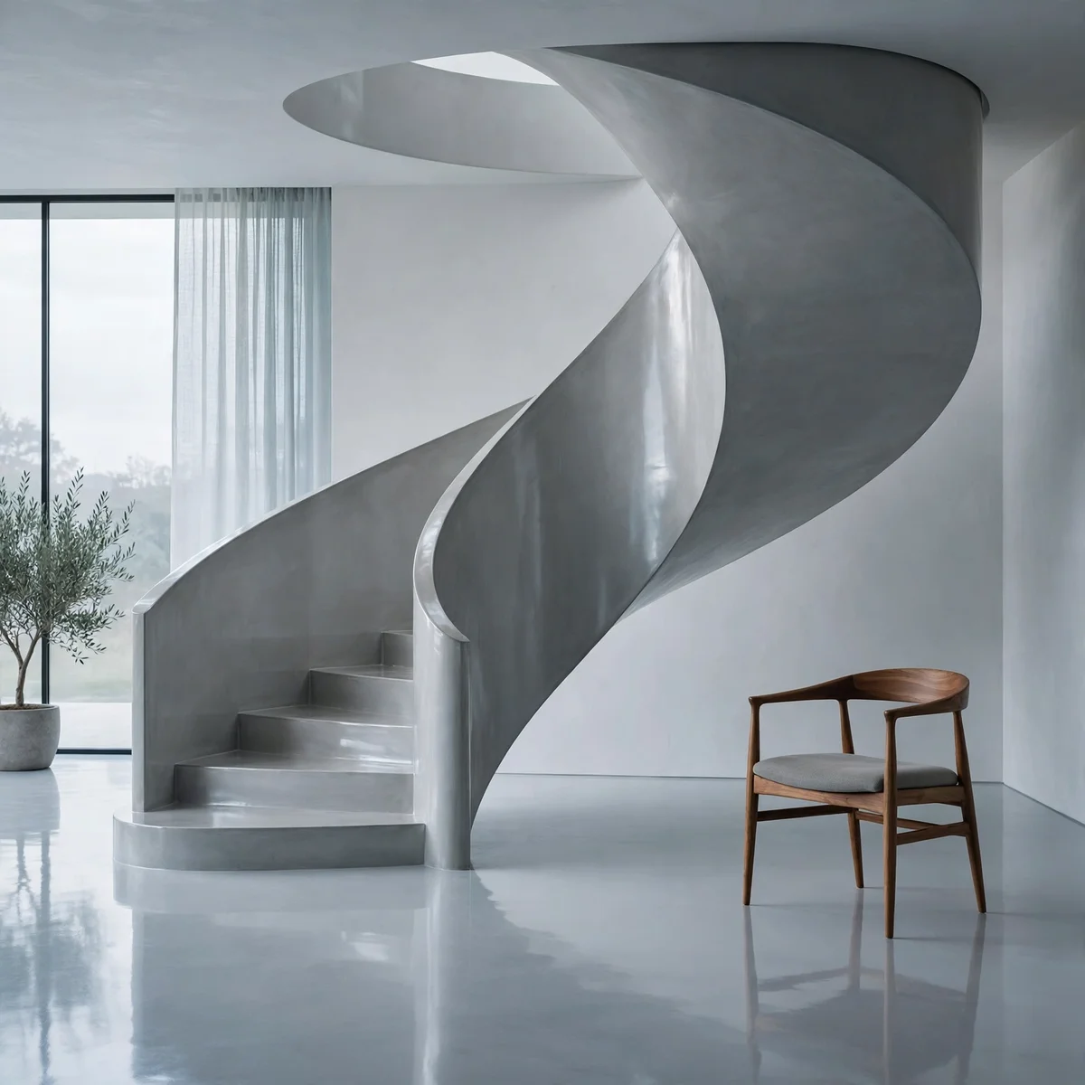 25 Concrete Staircase Ideas That Are Anything But Cold and Grey concrete staircase ideas: Wash the Wall in Limewash