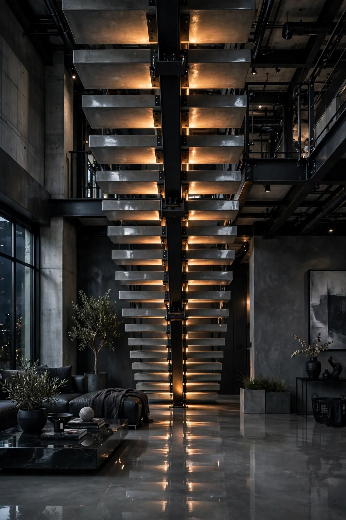 25 Concrete Staircase Ideas That Are Anything But Cold and Grey concrete staircase ideas: Contrast With a Timber Slatted Screen