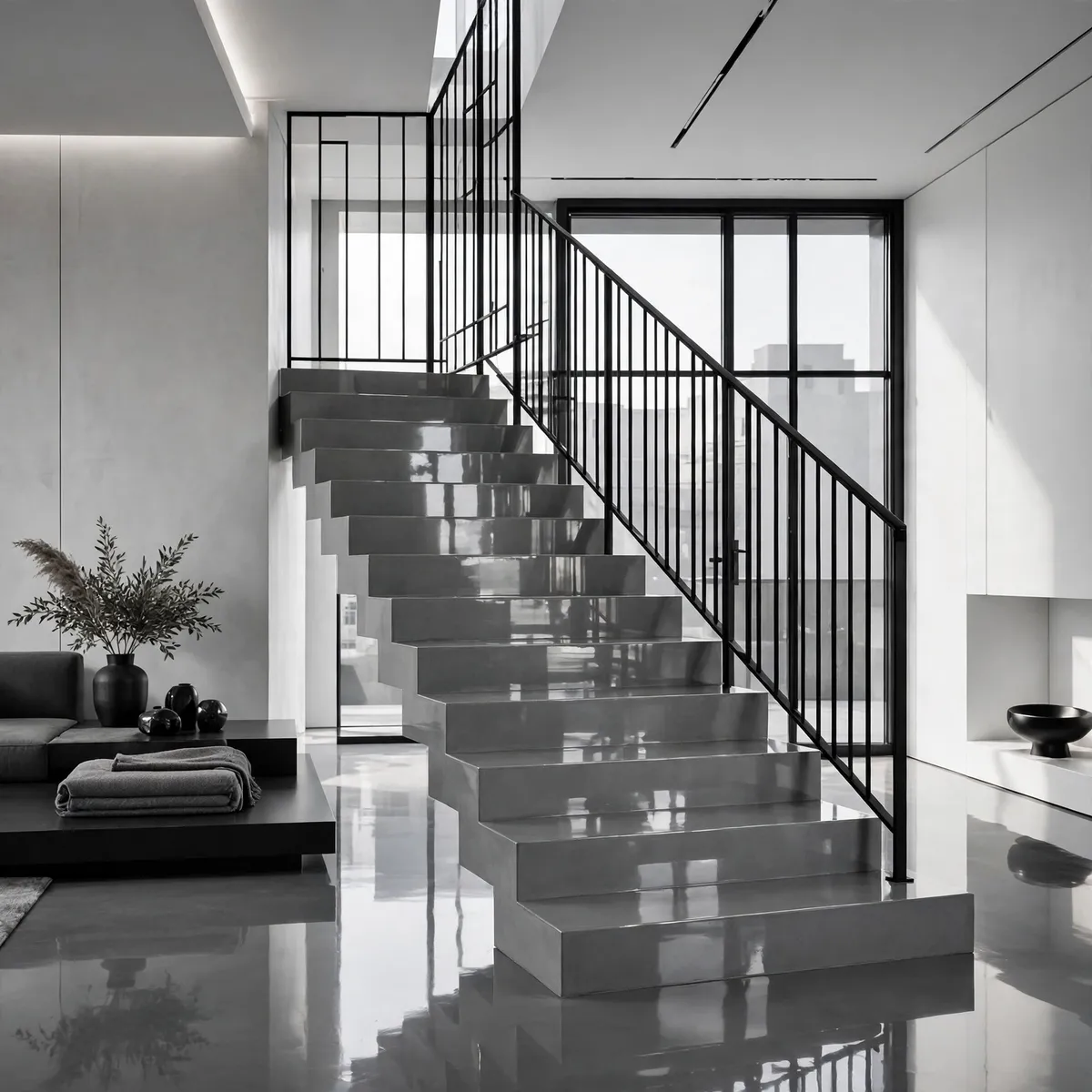 25 Concrete Staircase Ideas That Are Anything But Cold and Grey concrete staircase ideas: Finish With a Matte Penetrating Sealer