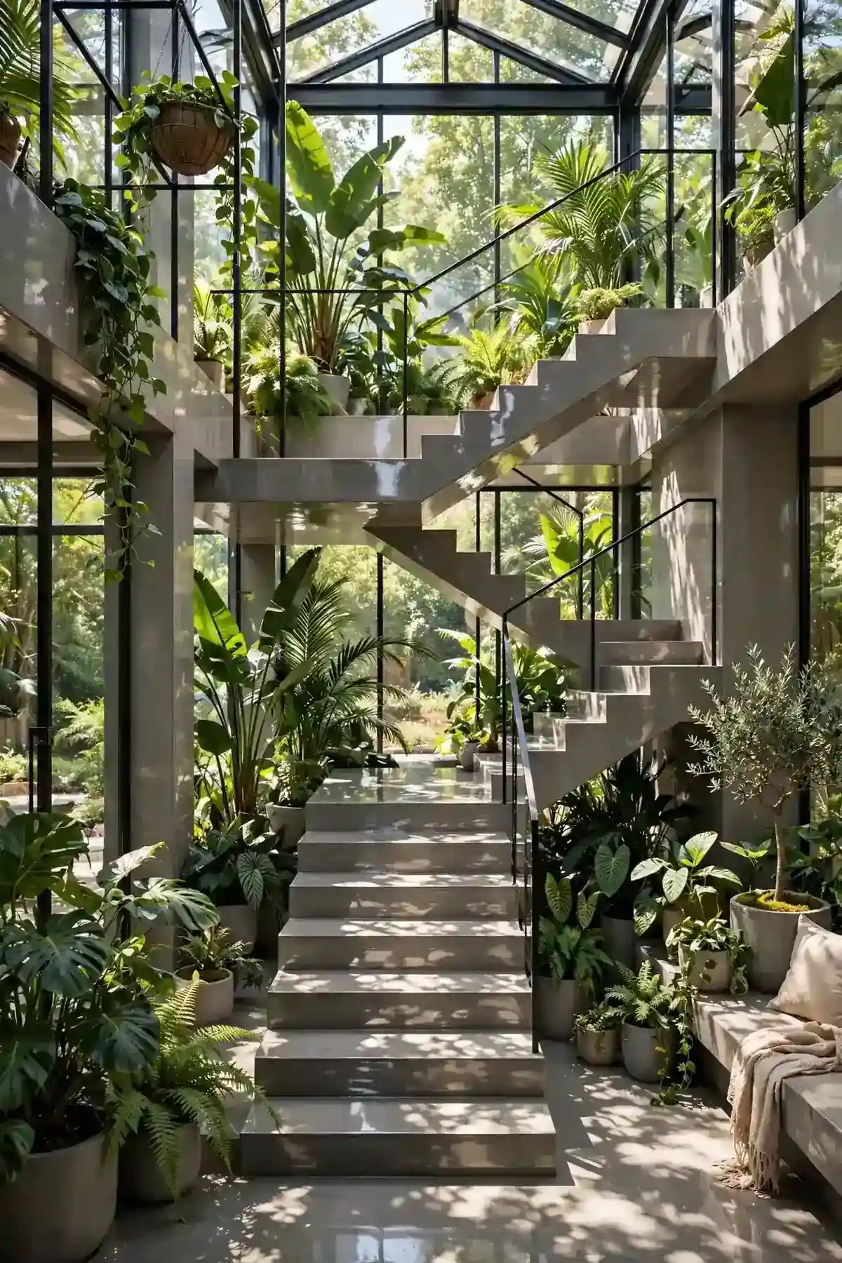 25 Concrete Staircase Ideas That Are Anything But Cold and Grey concrete staircase ideas: Keep the Palette Warm With Terracotta Accents