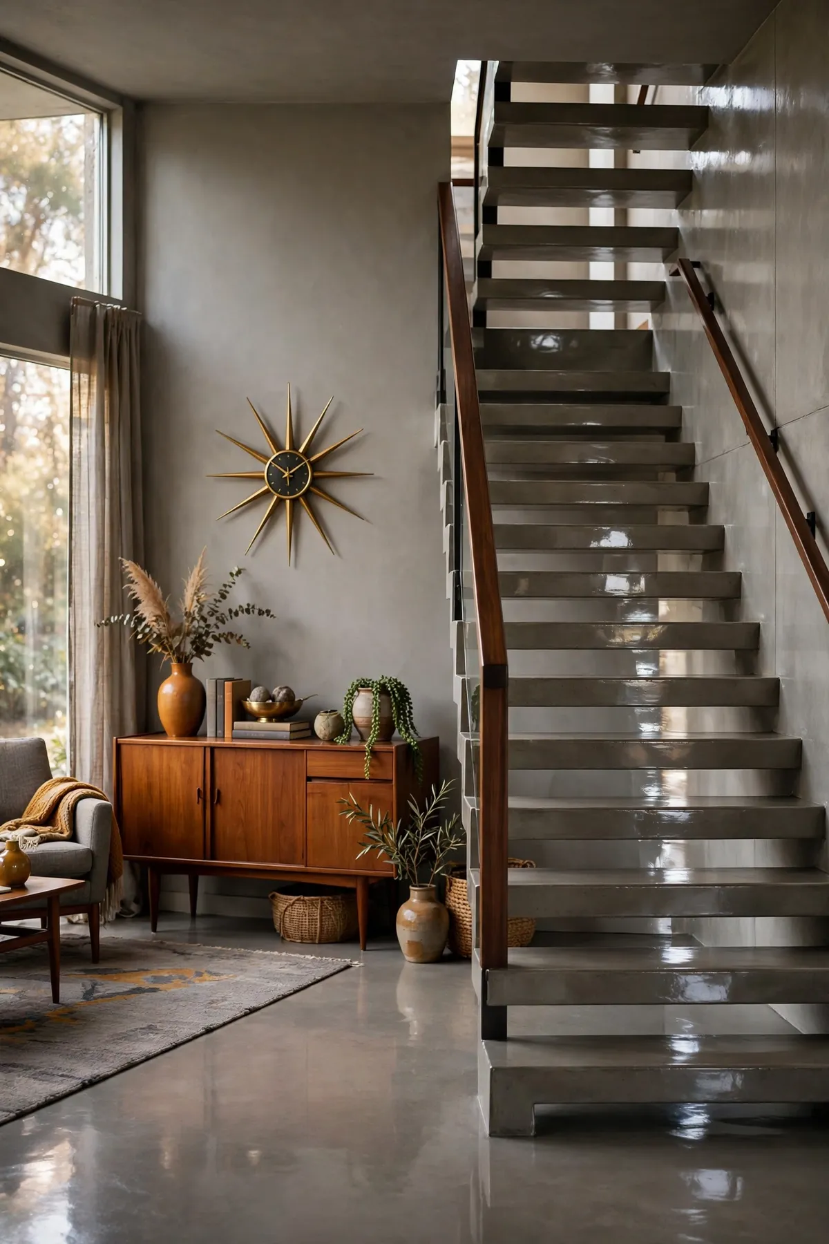 25 Concrete Staircase Ideas That Are Anything But Cold and Grey concrete staircase ideas: Try a Microcement Overlay on Existing Stairs