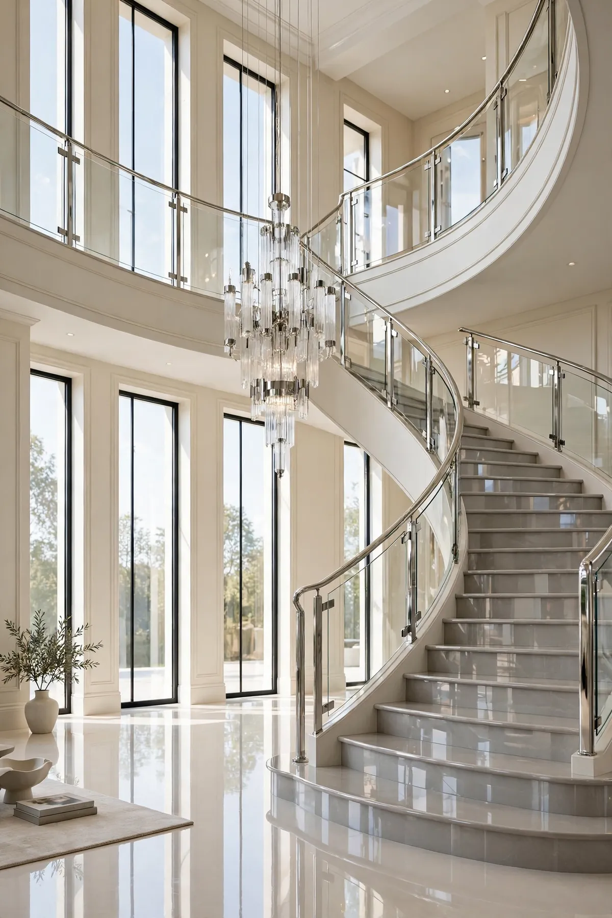 25 Curved Staircase Ideas for a Show-Stopping Stair curved staircase ideas: Play Two Tones Against Each Other
