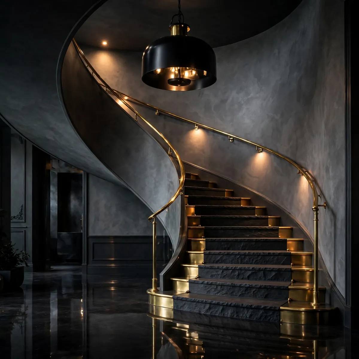 25 Curved Staircase Ideas for a Show-Stopping Stair curved staircase ideas: Layer Wood, Metal, and Glass Together