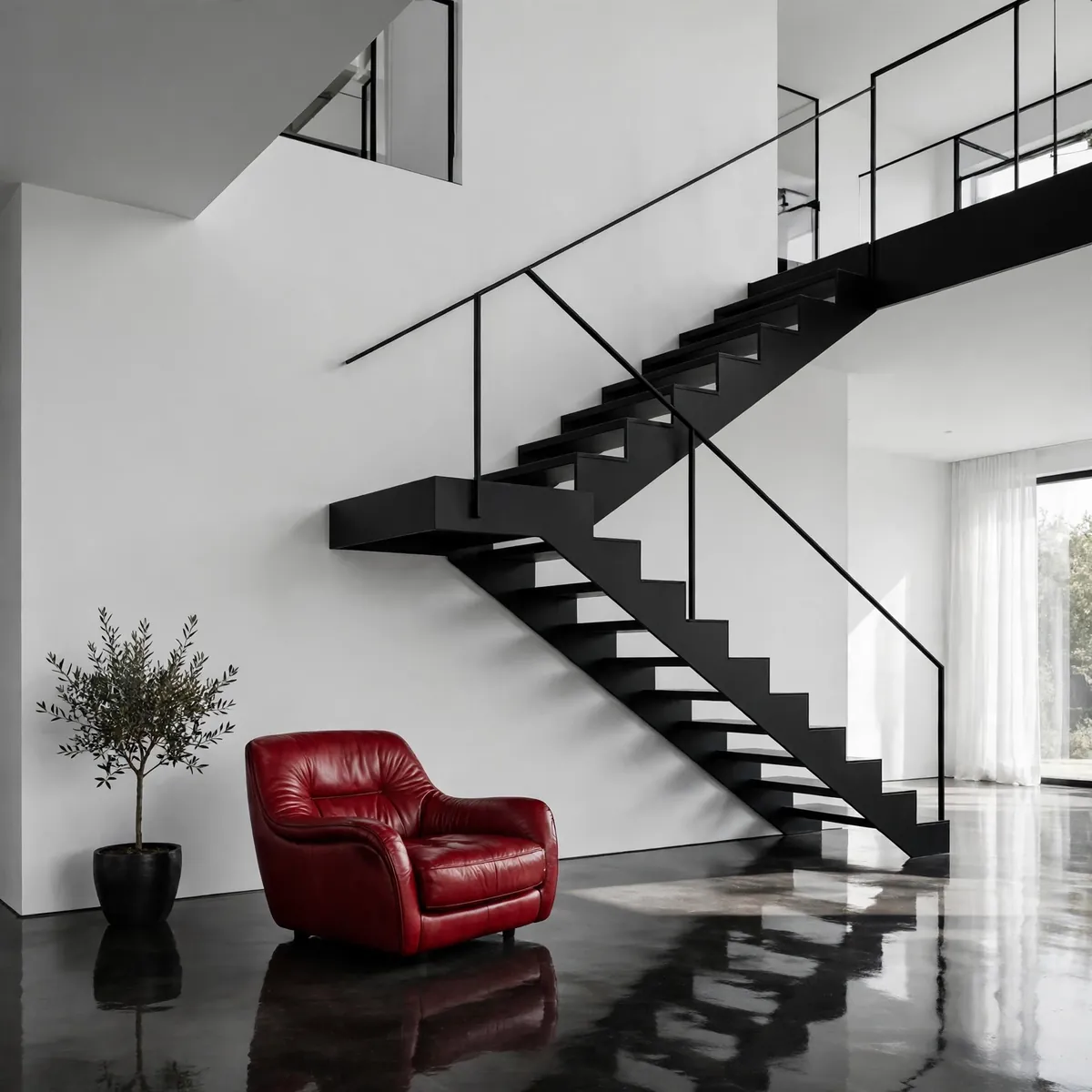 Dark Staircase Ideas: 25 Ways to Make Your Stairs the Boldest Part of the House dark staircase ideas: Charcoal Patterned Runner With Brass Stair Rods