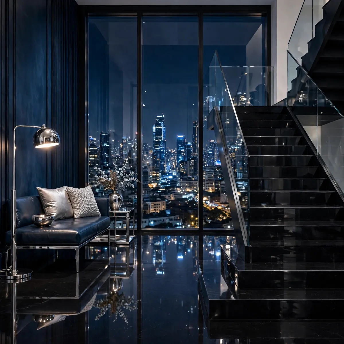 Dark Staircase Ideas: 25 Ways to Make Your Stairs the Boldest Part of the House dark staircase ideas: Black Stairs Against Exposed Brick