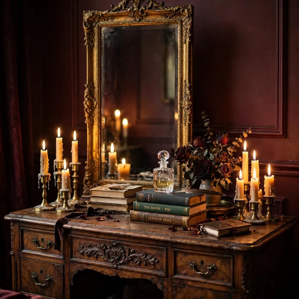 dark academia bedroom ideas: Style a Candlelit Vanity