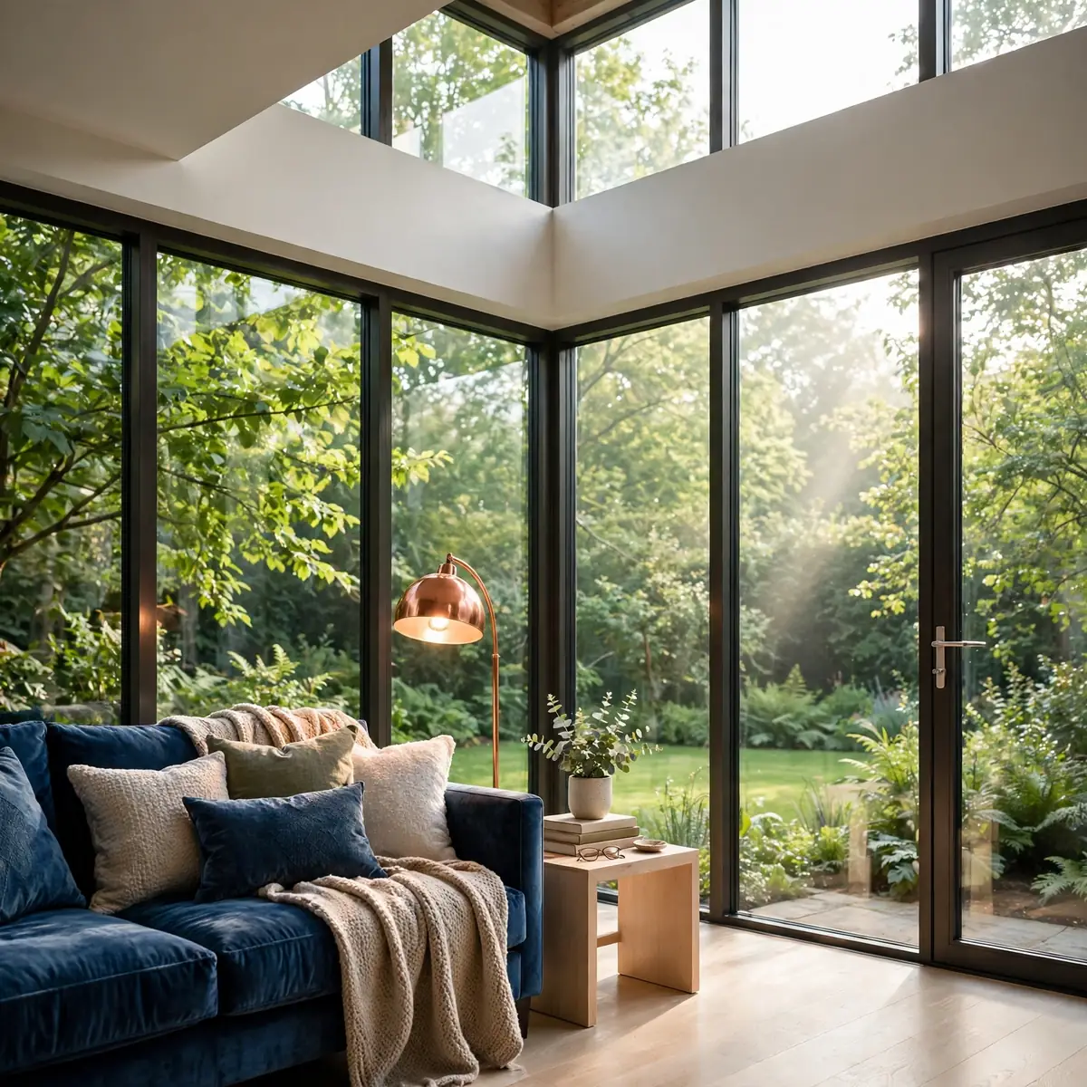 double height living room ideas: Soften the Architecture with Curved Furniture