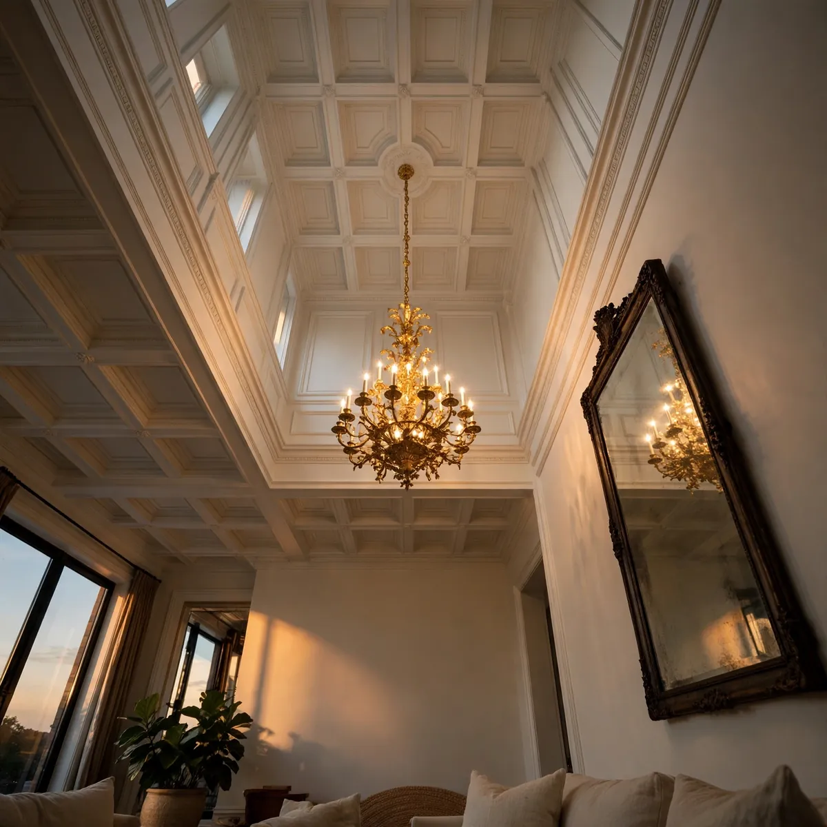 double height living room ideas: Outline Tall Windows with Dark Trim