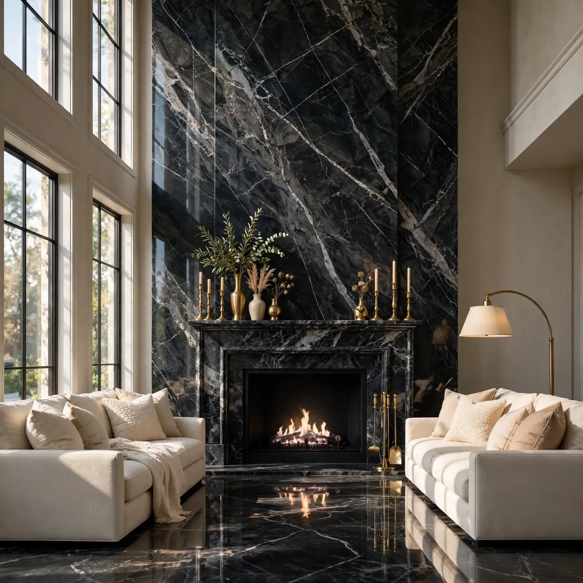 double height living room ideas: Bring in Tall Trees and Vertical Greenery