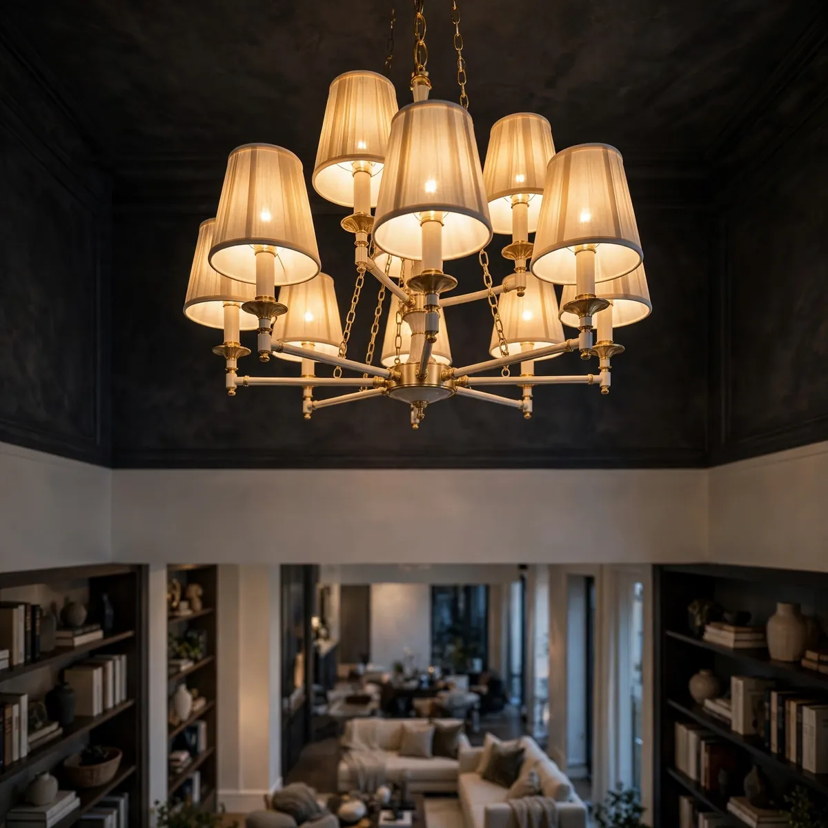 double height living room ideas: Add a Sculptural Arc Floor Lamp