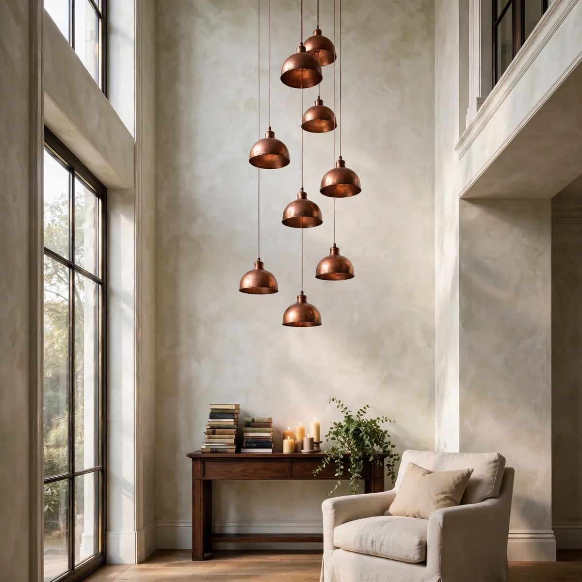 double height living room ideas: Light the Upper Landing So It Glows After Dark
