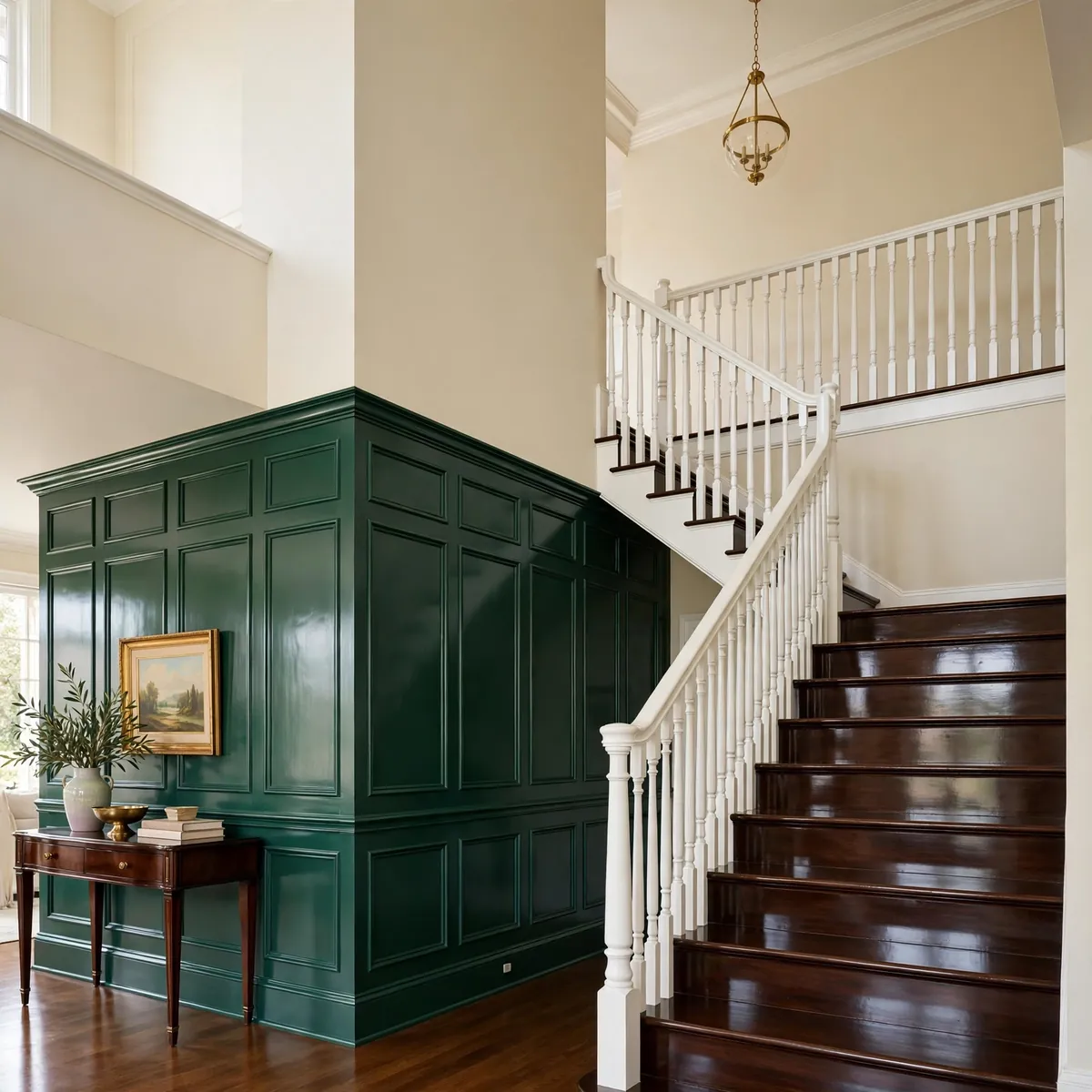 25 Double Height Staircase Wall Ideas, From Gallery Walls to Grand Chandeliers double height staircase wall ideas: A Hand-Painted Mural Up the Stairwell