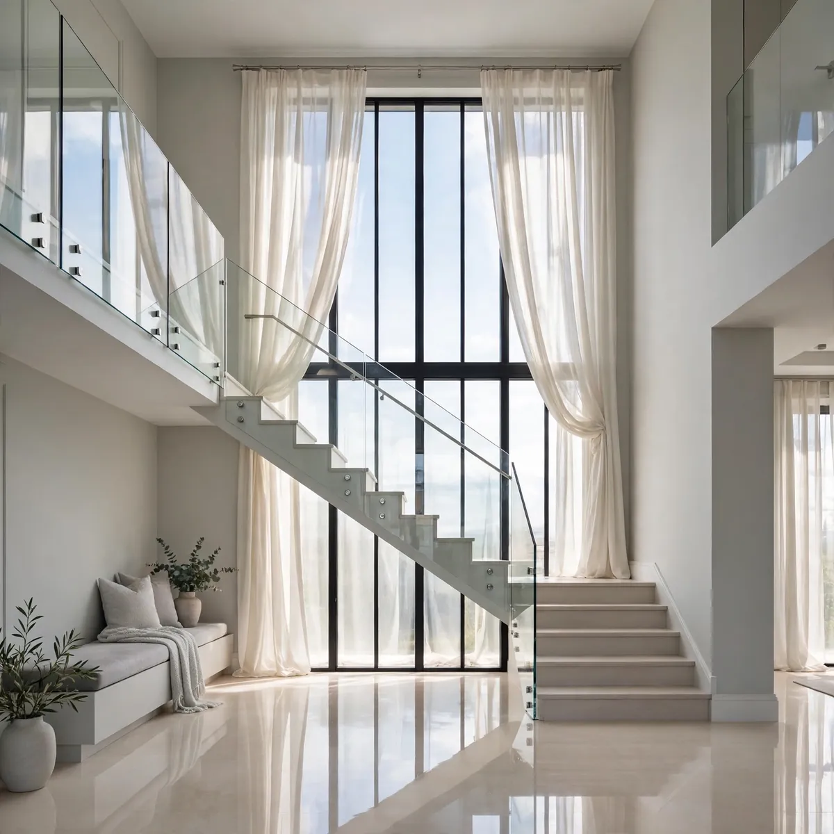 25 Double Height Staircase Wall Ideas, From Gallery Walls to Grand Chandeliers double height staircase wall ideas: Uplight the Wall With Recessed Spots