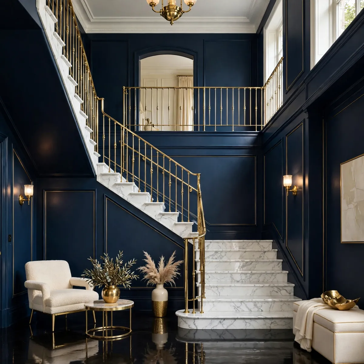 25 Double Height Staircase Wall Ideas, From Gallery Walls to Grand Chandeliers double height staircase wall ideas: Tall Windows That Turn the Wall Into Light
