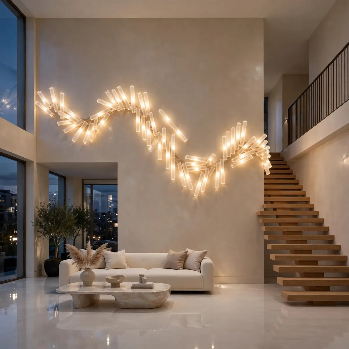 25 Double Height Staircase Wall Ideas, From Gallery Walls to Grand Chandeliers double height staircase wall ideas: Sheer Double-Height Curtains for Softness