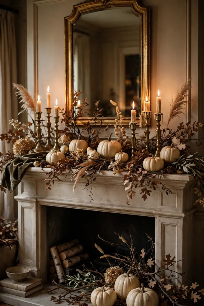 cozy fall decor ideas: Build a Moody, Layered Fall Mantel