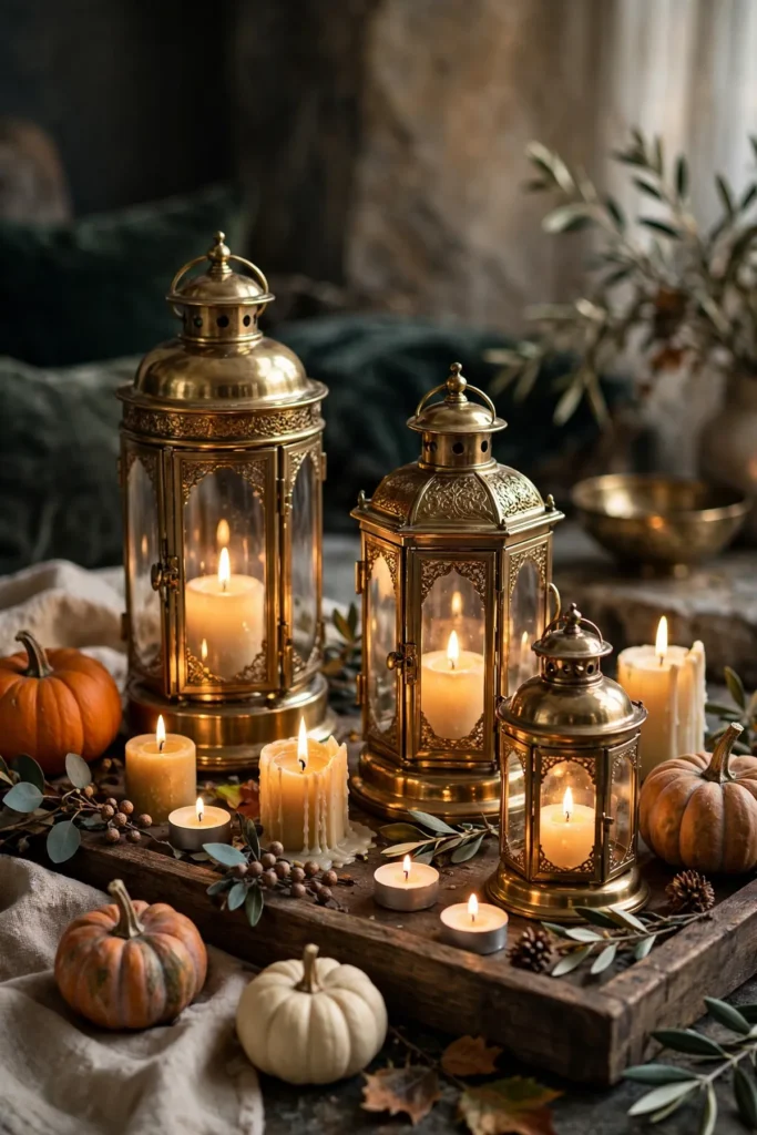 cozy fall decor ideas: Glow Up With Lanterns and Candlelight