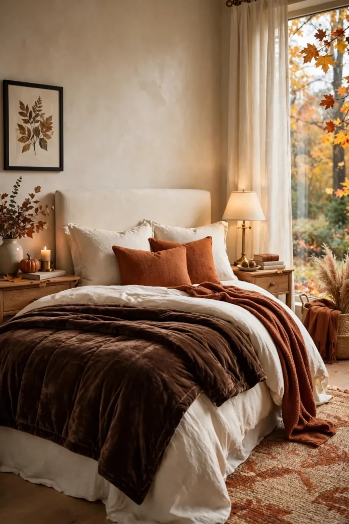 cozy fall decor ideas: Layer Fall Bedding for Deep, Restful Warmth