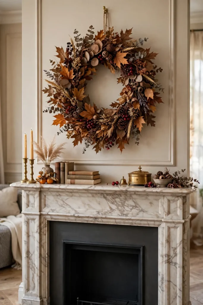cozy fall decor ideas: Hang a Wreath That Works Beyond the Front Door