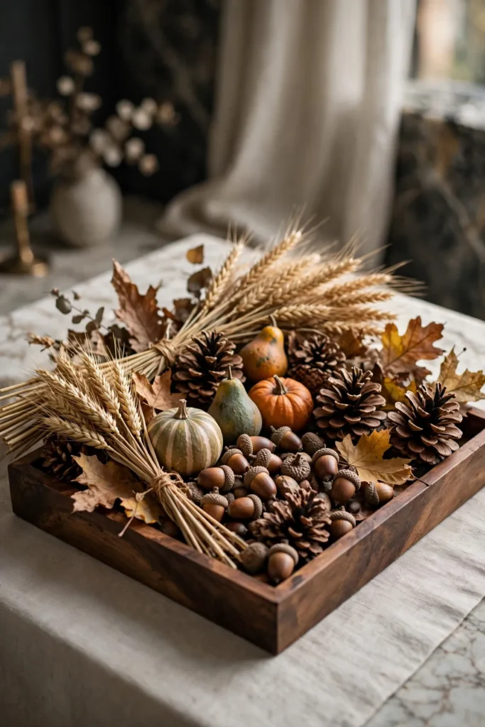 cozy fall decor ideas: Style a Foraged and Natural Elements Tray