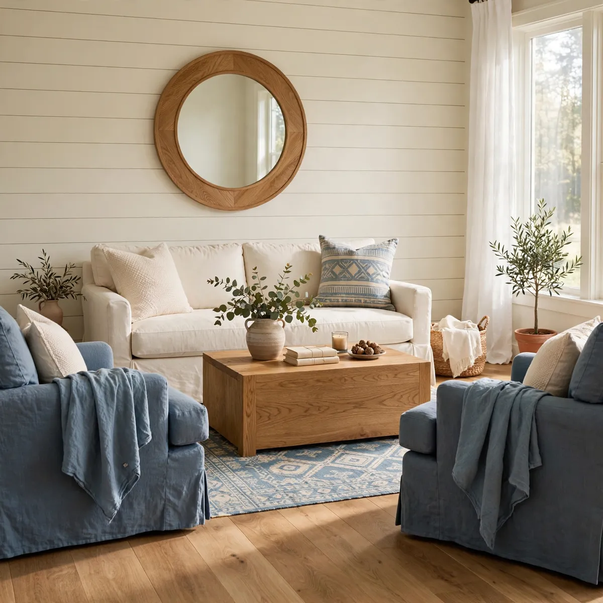 Farmhouse Living Room Ideas: 25 Cozy Looks You'll Love farmhouse living room ideas: Frame Botanical Prints in Simple Wood Frames