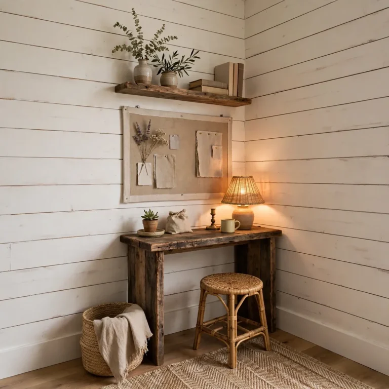 farmhouse home office ideas: Tuck a Console Desk Into the Smallest Corner
