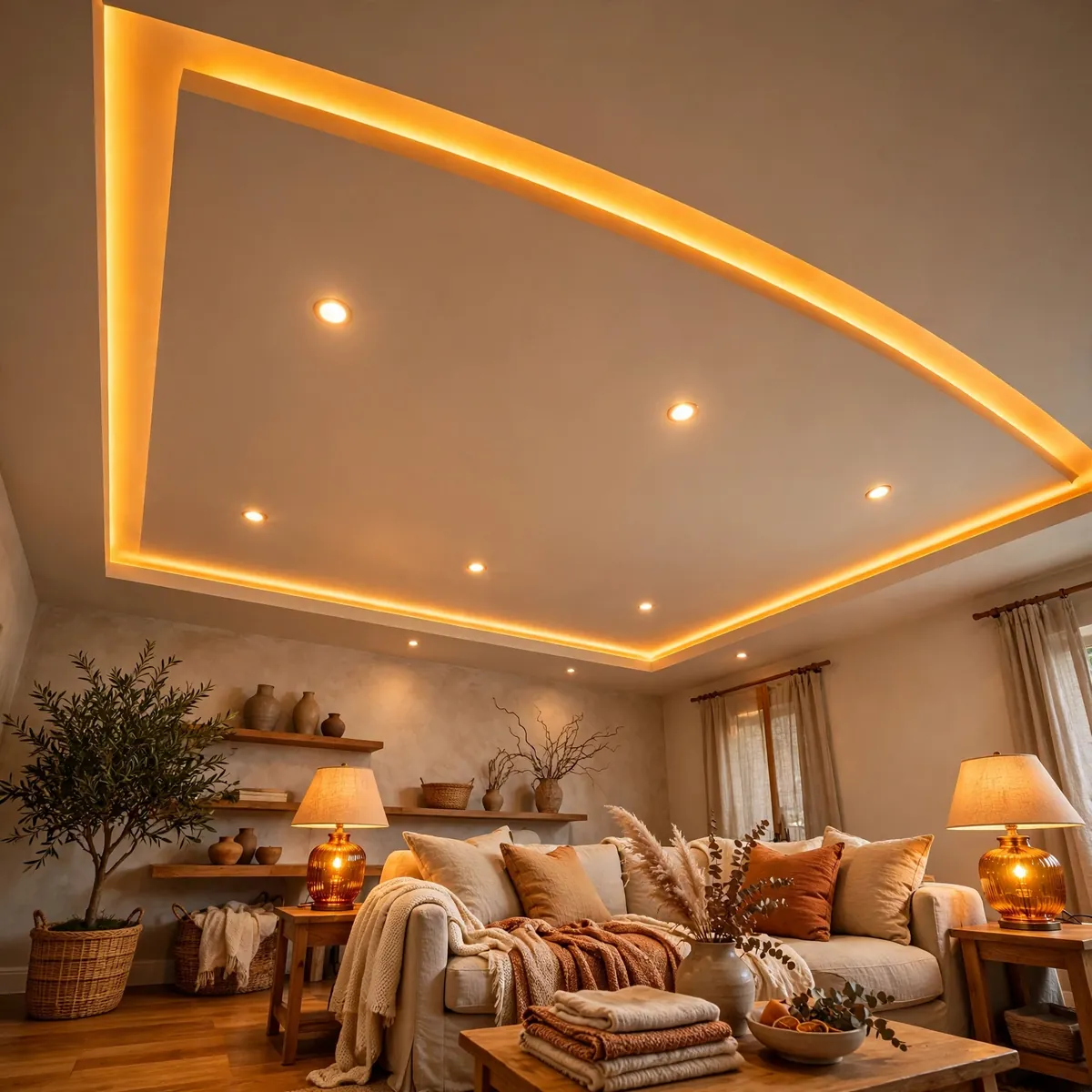 25 False Ceiling Living Room Ideas That Make Your Space Look Luxe false ceiling living room ideas: Geometric Honeycomb Gypsum Panels