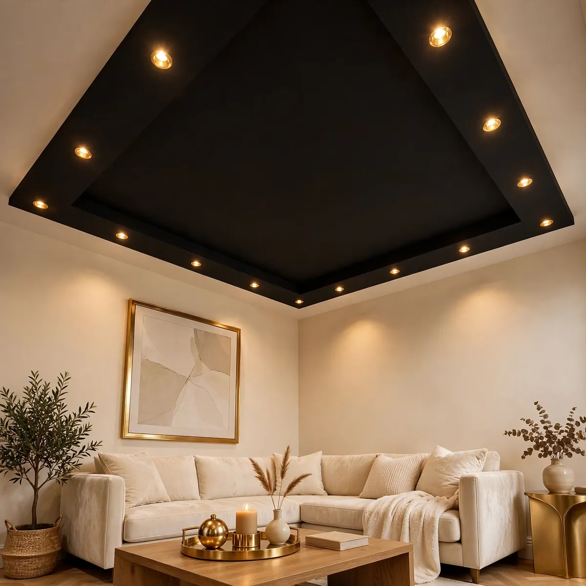 25 False Ceiling Living Room Ideas That Make Your Space Look Luxe false ceiling living room ideas: Circular Drop with a Glass Pendant Cluster