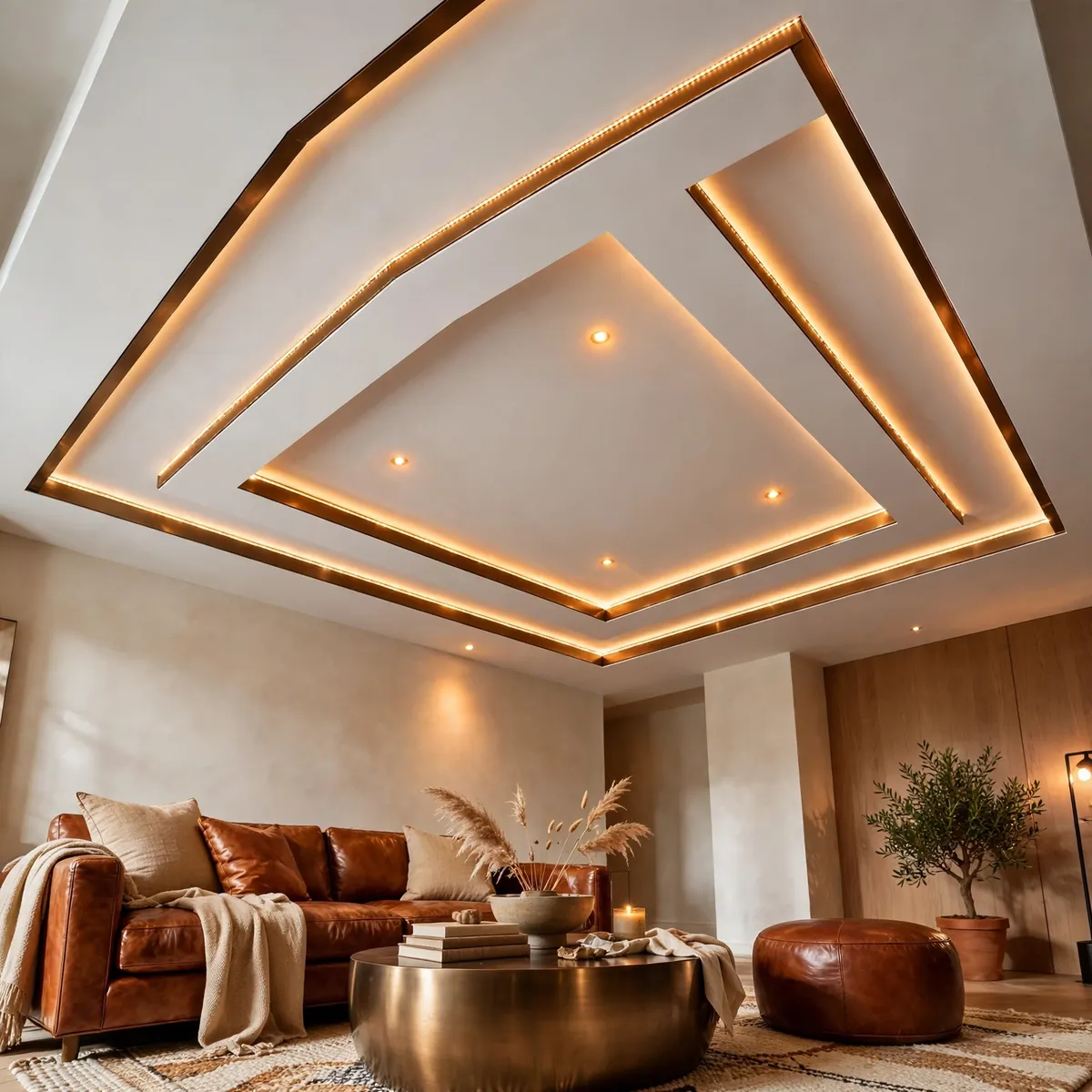 25 False Ceiling Living Room Ideas That Make Your Space Look Luxe false ceiling living room ideas: Asymmetric Diagonal Ceiling Planes