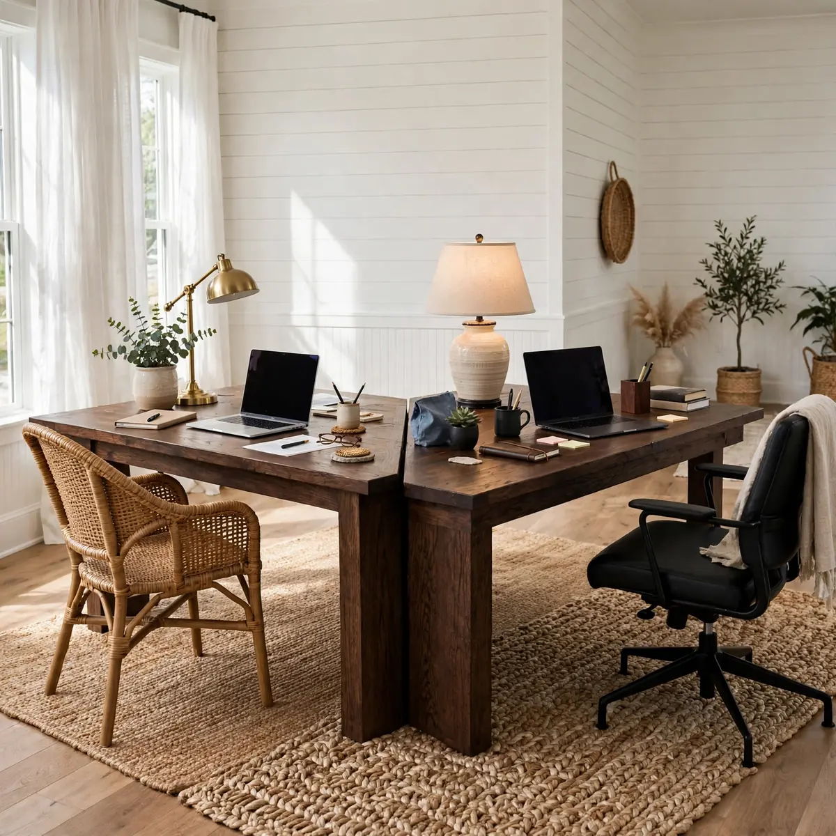 25 Stunning Farmhouse Desk Ideas for a Workspace You'll Actually Love farmhouse desk ideas: The Two-Person Farmhouse Desk Setup