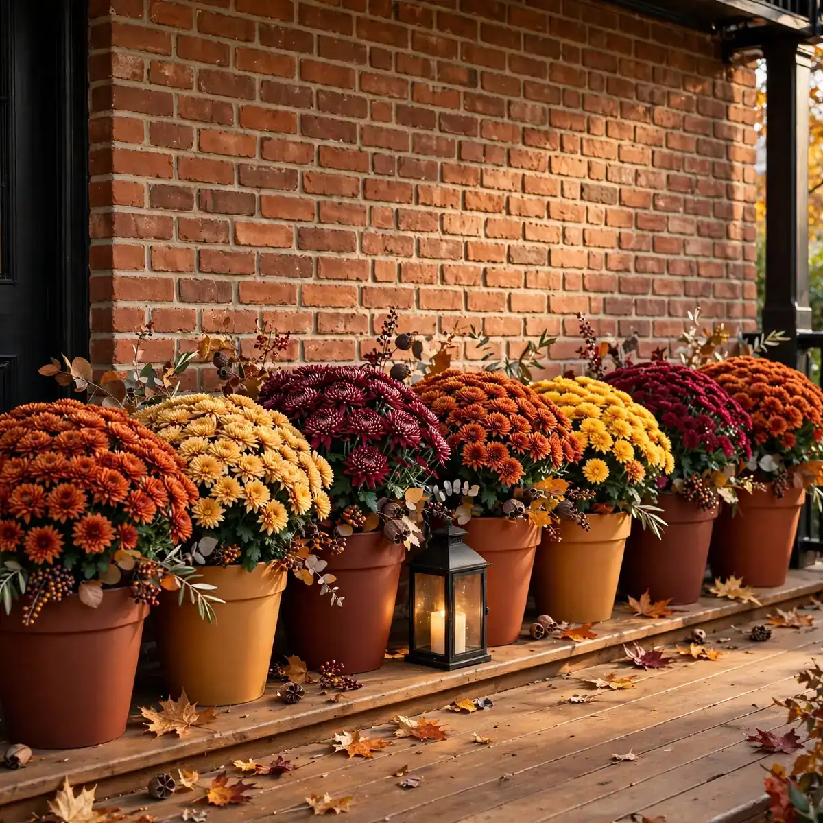 25 Fall Porch Decor Ideas for the Warmest Welcome on the Block fall porch decor ideas: Mums in Matte Terracotta Pots