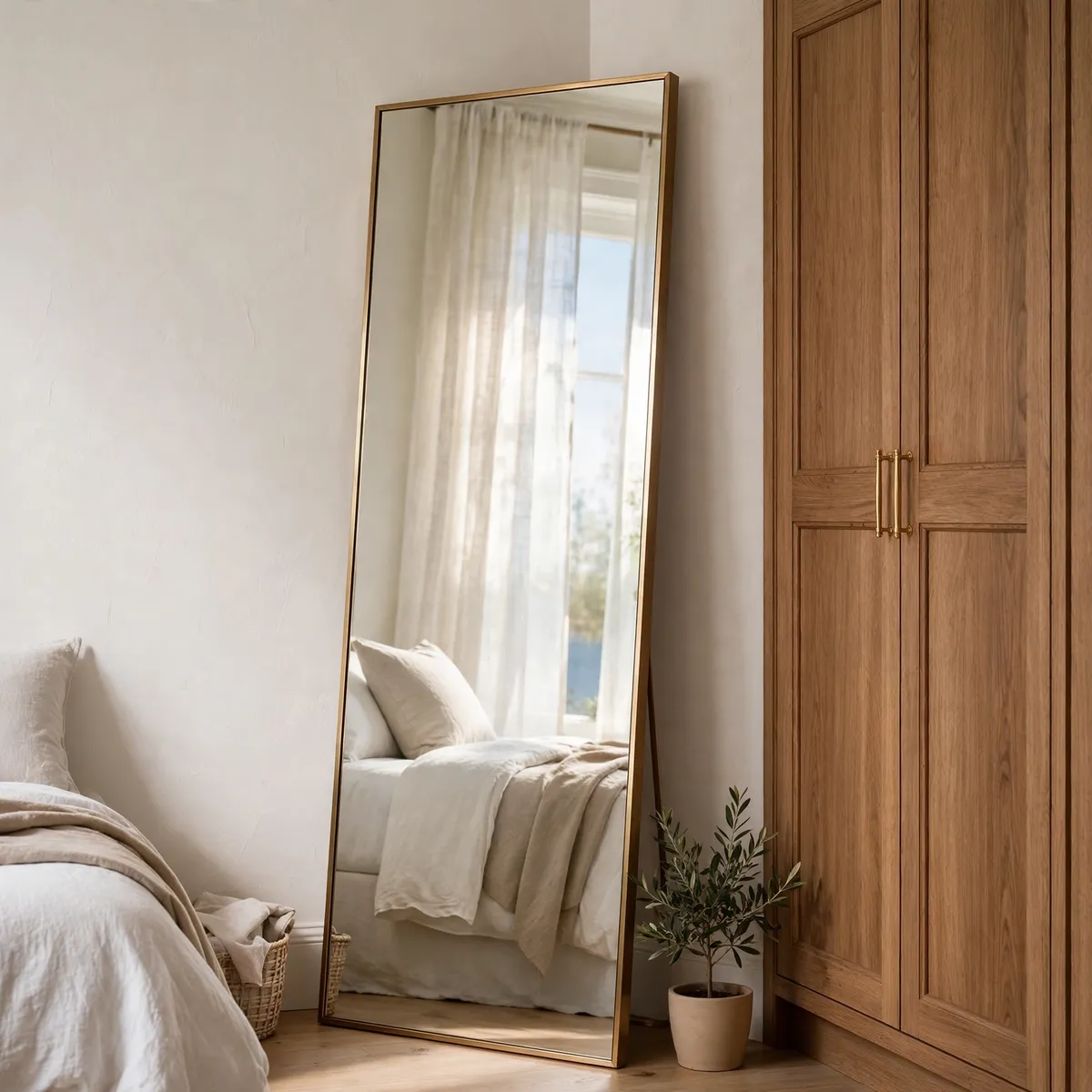 25 Welcoming Guest Bedroom Ideas Your Guests Will Love guest bedroom ideas: Lean a Full-Length Mirror Near the Wardrobe