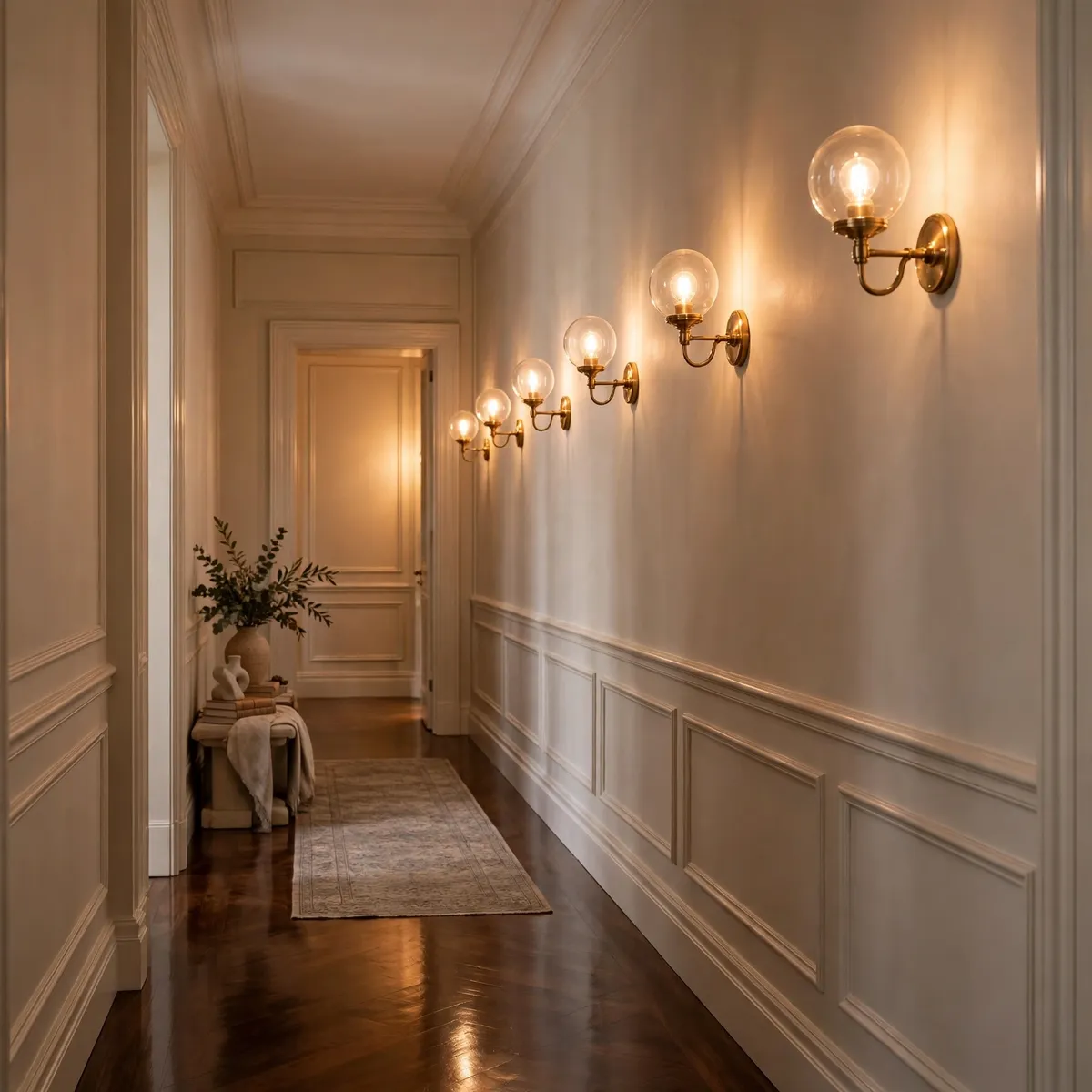 hallway decor ideas: Hang a Row of Wall Sconces