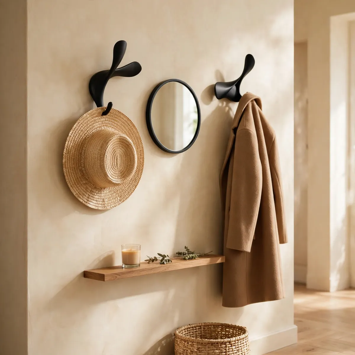 hallway decor ideas: Swap the Rack for Sculptural Wall Hooks