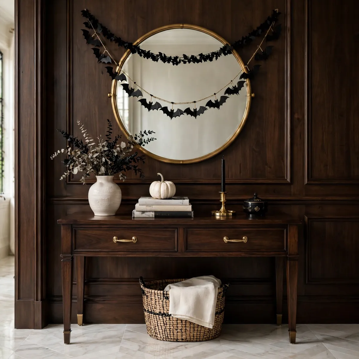 25 Halloween Living Room Decor Ideas That Are Spooky, Not Tacky halloween living room decor ideas: The Gothic Mantel Moment