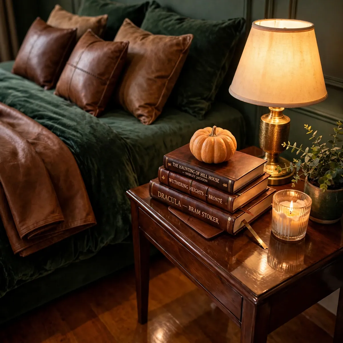 25 Halloween Bedroom Decor Ideas for a Cozy-Spooky Room halloween bedroom decor ideas: A Styled Stack of Spooky Reads