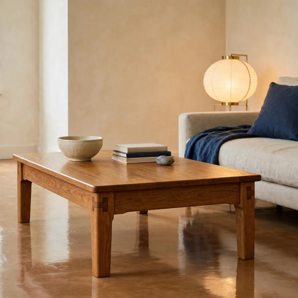 25 Japandi Living Room Ideas for a Calm, Warm, Minimal Home japandi living room ideas: Choose a Solid Oak Coffee Table with Honest Joinery