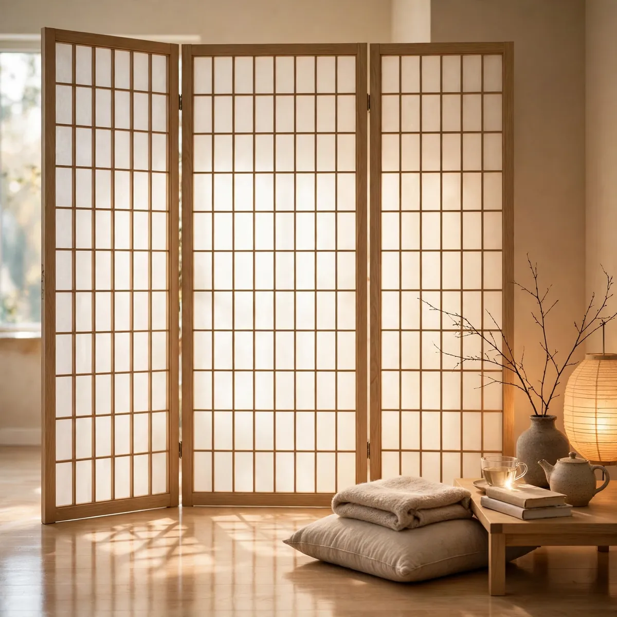 25 Japandi Living Room Ideas for a Calm, Warm, Minimal Home japandi living room ideas: Divide Space with a Shoji-Inspired Screen