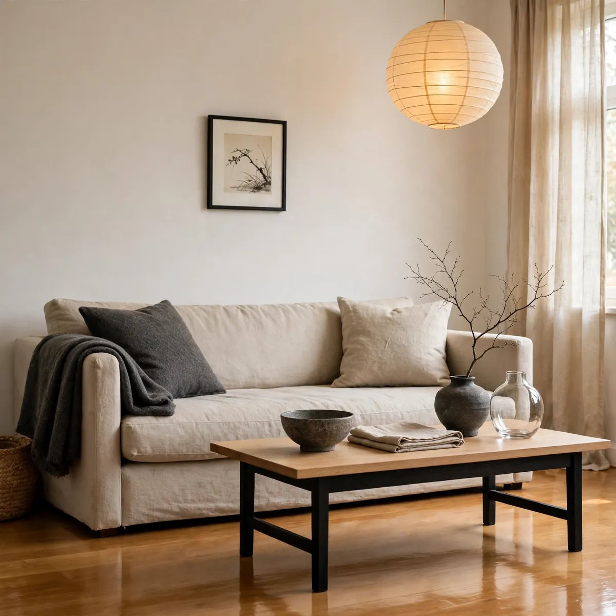 25 Japandi Living Room Ideas for a Calm, Warm, Minimal Home japandi living room ideas: Introduce Charcoal as Your Grounding Dark