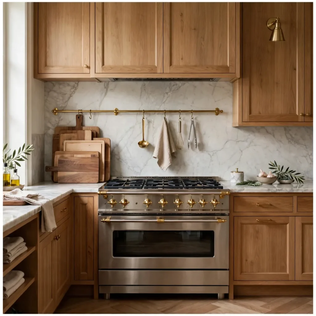 kitchen decor ideas: Layered Wooden Boards Beside the Stove