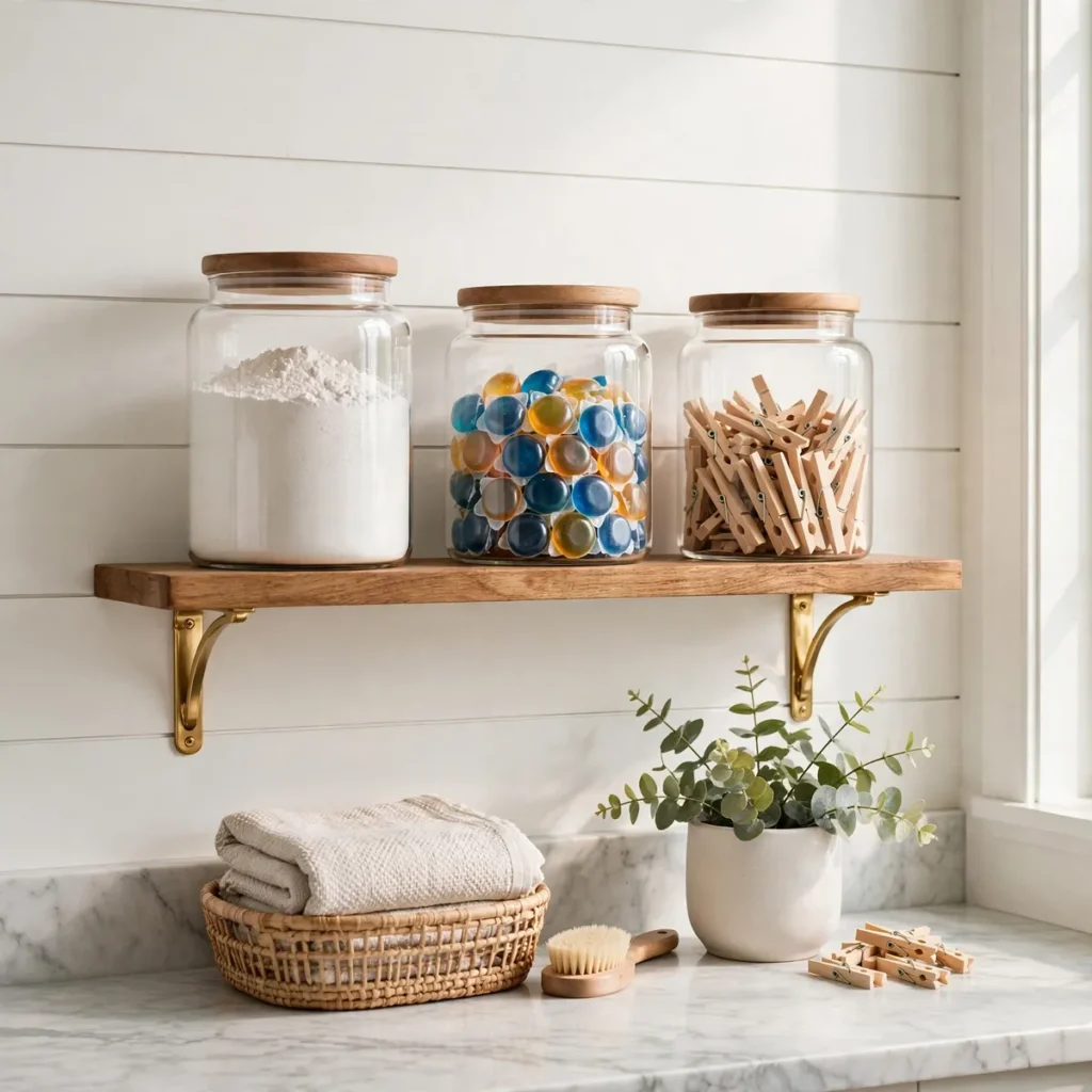laundry room decor ideas: Decant Detergents Into Glass Canisters