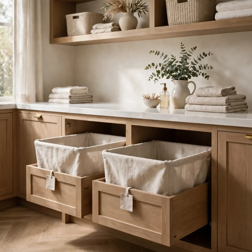 laundry room decor ideas: Build a Sorting Station With Pull-Out Hampers