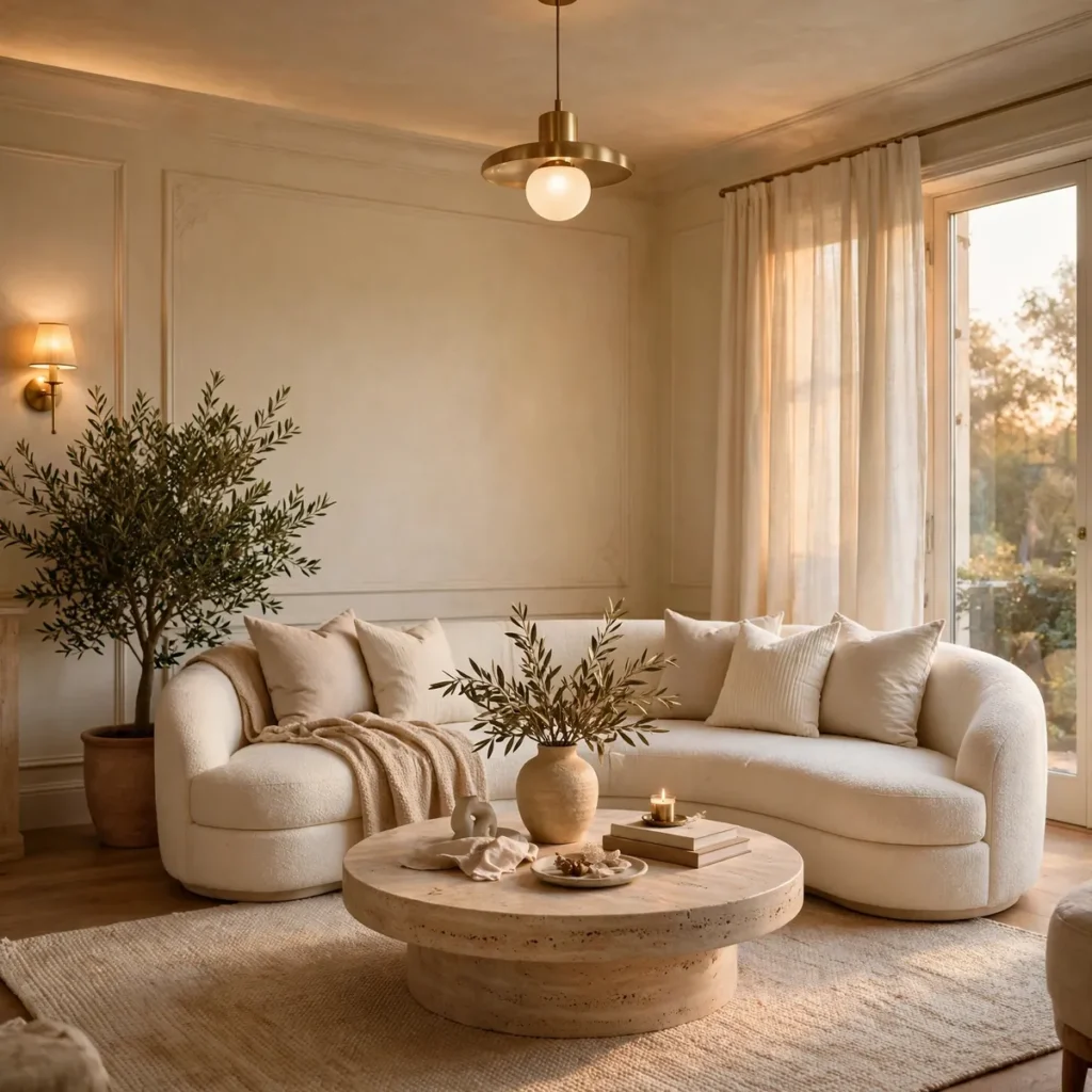 cozy living room ideas: Choose a Curved Sofa as the Anchor