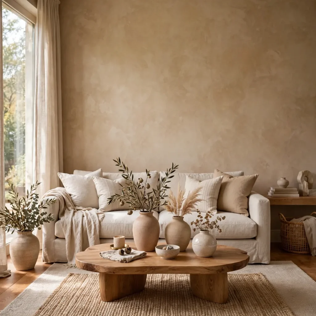 cozy living room ideas: Add a Limewashed or Plaster Accent Wall